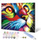 Fuumuui Malen Nach Zahlen Erwachsene und Kinder Anfänger Gemälde mit Rahmen inklusive Pinsel und Acrylfarben 40 x 50 cm - Tiere, Bunte Katze