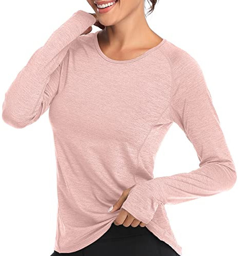 VUTRU T-shirt de sport à manches longues pour femme - Protection UV UPF 50+ - Séchage rapide - T-shirt fonctionnel d'été pour la randonnée, la course à pied, Rose, XXL