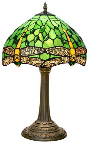 wecrejoni Tiffany Lampe Grüne Libelle Buntglas Tischlampe 12X12X18 Zoll Grüne Libelle Stil Schreibtisch Leselicht Dekor Neben Schlafzimmer Wohnzimmer Zuhause