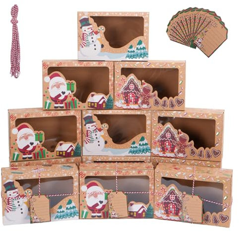 YoniYa 12 Stück Weihnachts Kekskästen Boxen Geschenkbox Weihnachten 22 x 15 x 7CM Geschenkboxen mit Sichtfenster Keksschachtel Keksboxen für Bäckerei Gebäck, Muffin, Macarons, Schokolade