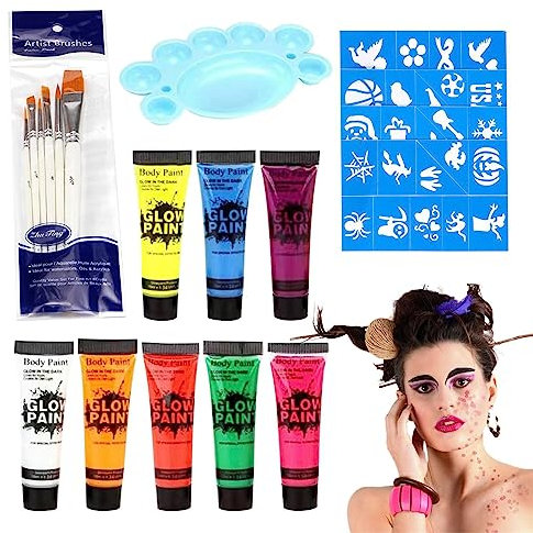 Glow Face Body Paint Set, Art Paint for Face and Body - Luminescent Face Cream Set, Water-Soluble Colors Face Paint and Body Paint Set for Halloween Carnival Rooeling