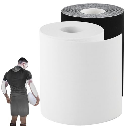 2 Rollen Tapeband Fussball, Extra Breit Wasserdicht Rasenband für Armfußball Extrem Klebend Sporttape Wickelband für Übungen Gymnastik um Rasenverbrennungen Vorzubeugen (Schwarz Weiß)