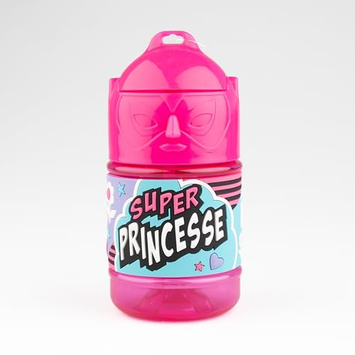 Bouteille personnalisée pour enfant, gourde d'eau avec paille - Super princesse, Rose