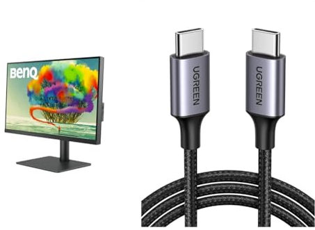 BenQ PD2705U 27” 4K UHD Monitor for Mac, IPS, AQCOLOR Technology & UGREEN USB C to USB C 60W Charger Cable