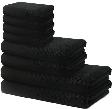 8 er Set Handtücher | 2 Badetücher 70x140 cm + 2 Handtücher 40x70 cm + 4 Seiftücher 30x30 cm | Frottee Weich & Flauschig | 100% Baumwolle | Badehandtuch Duschtuch | 500g/m² | Oeko-Tex | Ôhm | Schwarz