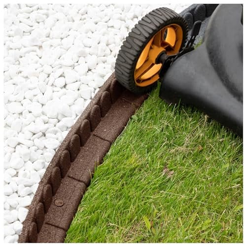 e-floor Rasenkante Garten Beeteinfassung Mähkante Raseneinfassung Steinmotiv Flexible Rasenkante aus Recyceltem Gummi Rasenmäherfreundliche Mähkante 120cm braun