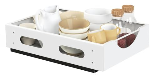 Yawinhe Tiroir Coulissant, Organiseur de Placard Extractible, Cuisine Télescopique, Adhesif, pas Besoin de Percer ni de Clouer, 38.5x27.5x8cm, Blanc