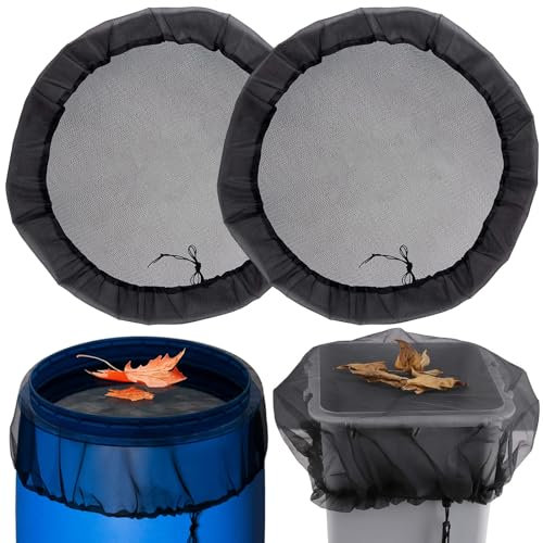 2 Pièces Filet Pour Citerne Pluie, ø 60 cm Filet de Protection pour Tonneau de Pluie avec Cordon De Serrage, filet recuperateur eau pour Protection Contre Les Feuilles Les Moustiques