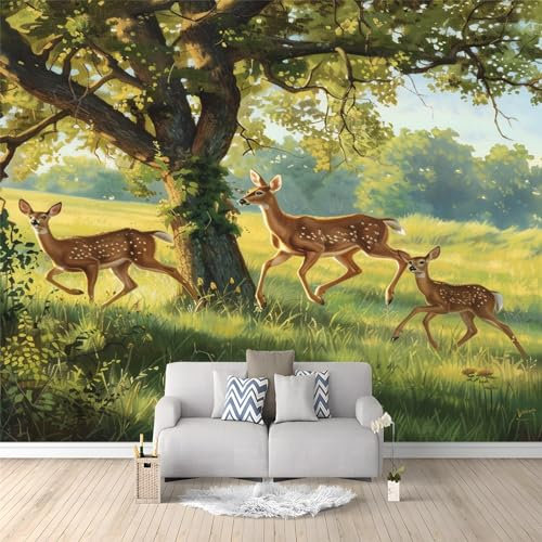 Vlies Fototapete kinderzimmer Grüner Wald-Sika-Hirsch 3D Effekt 200 x 140cm - Foto Tapete für Wohnzimmer Moderne Vliestapete Wandtapete Motivtapeten Heim Dekoration