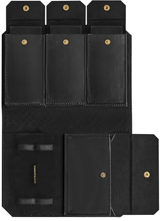 SONGMICS HOME Collezione RONNE - Porta Orologi da Viaggio 3 Posti, Custodia Orologi, PU con Intrecciatura Goffrata, Portatile, 22 x 14,5 x 4,5 cm, Idea Regalo, Nero Inchiostro JWB018B01