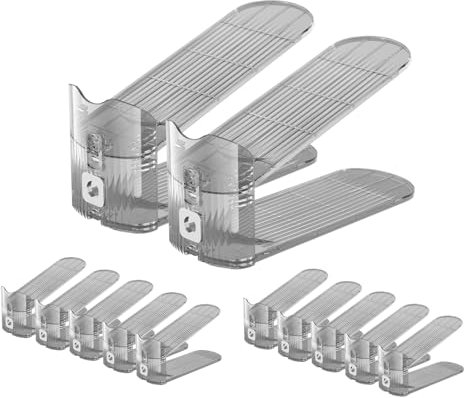GlSAKE Shoe Slot Organiser 12PACK Adjustable Stacker Clear Grey Shoe Space Saver Rack Storage for Closet