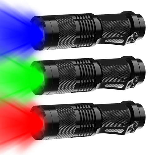 MVIOCS Red Green Blue LED Flashlights 3 Pack, Red Light Green Light Blue Light Flashlight, Red Green Blue Lights Flashlight LED Lights Torch Outdoor