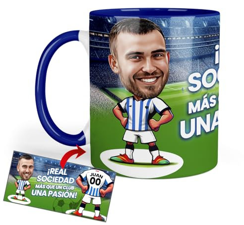 Anak Anak Tazas desayuno Futbol - Taza personalizada con caricatura y nombre - Tazas originales para regalar fanáticos futbol - Taza de futbol Español - Tazas de cafe 350 ML - Regalos (Real Sociedad)