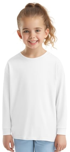 HiFEN® Kids Plain Basic Long Sleeve Round Neck Cotton T-Shirt Stretchy & Comfortable PE School Tee Top Age 3 to 15 Years White
