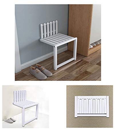 ASBEQUZBE Klappbarer Wandstuhl, 4 cm, unsichtbarer, an der Wand montierter Schuhwechselhocker, klappbarer Sitz, 150 kg belastbar/weiß Stabilize