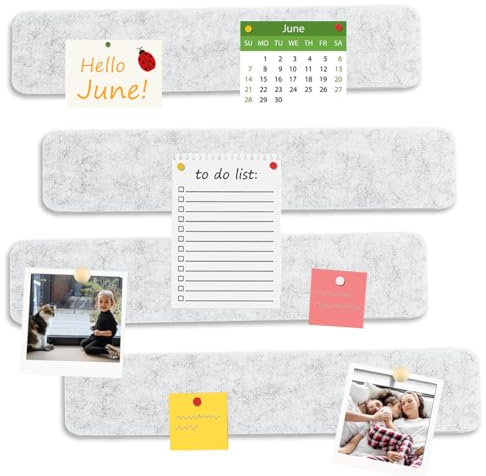 Okydoky Filz Pinnwand Selbstklebend, 6x30 cm, 4 Stück Pinnwand Bar Streifen Korkplatte, Korkbrett, Filz-Pinnwände für Home Office Klassenzimmer Wanddekoration(Gray-0630, 4pc).DE