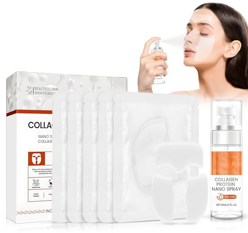 Collagene Film Viso Solubile Coreano, 5 Pezzi Maschera Collagene Viso | 60ml Spray al Collagene + Film di Collagene, Rassoda e Idrata la Pelle, Korean Firming Mask (A)