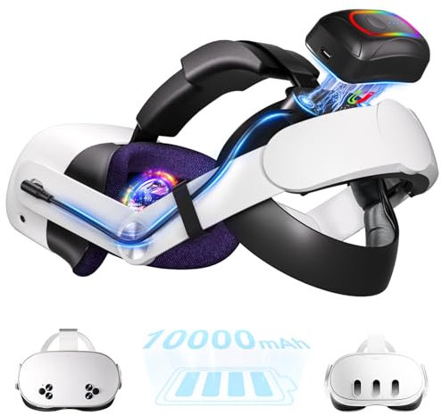 Saqico 10000mAh Battery Head Strap for Meta Quest 3s/3 with Cool RGB and Magnetic Battery Design,for Oculus Quest 3/3s Accessories Extra VR Playtime Premium Comfort & Adjustable, Reduce Facial Stress