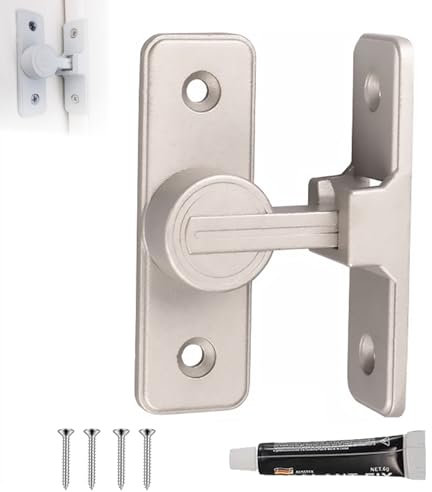 Serratura Porta Scorrevole 90° Fermo Gancio a Porta Ribaltabile, Chiavistello per Porta in Legno, Serratura Porta Interna, per Porta, Finestra (Argento-90°)