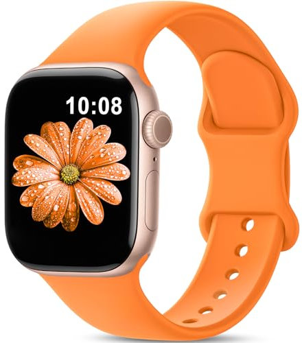 AMSKY Silikon Sport Armbänder Kompatibel mit Apple Watch Armband 40mm 42mm 46mm 44mm 45mm 41mm 38mm, Damen Herren Weiche Wasserdicht Gummi Band für iWatch Series 10 9 8 7 6 5 4 3 2 1 Se, Orange
