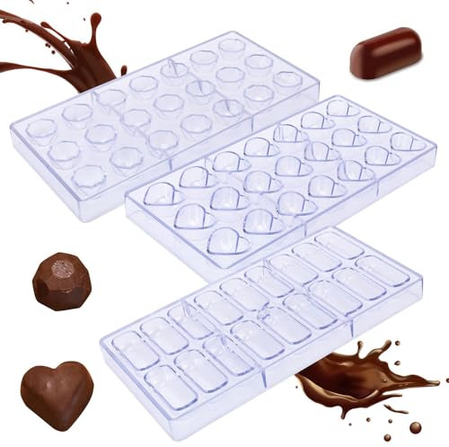 Schokoladenform Dubai, 3 Stück Lebensmittelqualität Hartplastik Form für Dubai Schokolade Rechteck Herz Tiefe Schokolade Form für Praline Süßigkeiten DIY-Backutensilien für Valentinstag Geburtstag