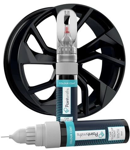 Paintsmiths Alloy Wheel Touch Up Paint - Car Rim Scratch & Scuff Repair - 20ml Pen & Brush Application - Easy All In One Formula - IPA Panel Wipe Included (Gloss Black)