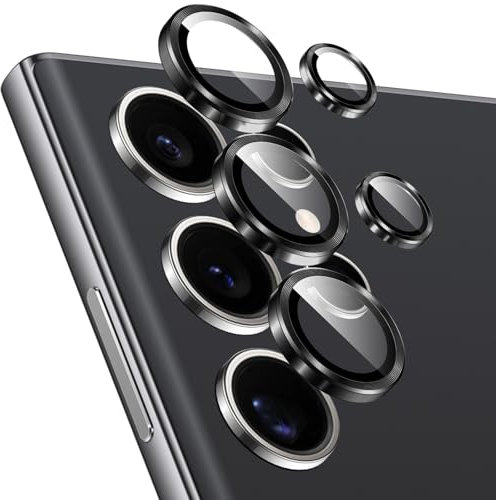 Rainway Camera Lens Protector for Samsung Galaxy S24 Ultra, Shatterproof Ultra HD Individual Lens Protectors, 9H Ultra-tough Tempered Glass with Aluminum Rim, Ultra-thin, Black