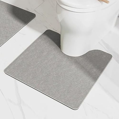 Highdi Toilet Mat U Shape, Solid Color Minimalist Style Absorbent Quick Dry Non Slip U Shaped Toilet Floor Mat Diatomite Bath WC Rug Washable Easy to Clean for Bedroom (Dark Gray,50x50cm)