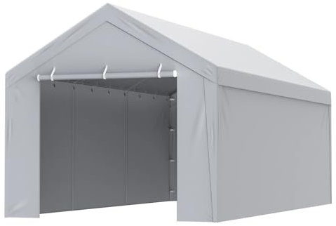 Portable Garage Carport Canopy Cover Top Side Wall 10x20 ft Garage Tent Shelter Tarp with Ball Bungees Frame Not Included Carports
