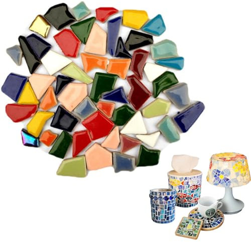 Set Tessere per Mosaico, Forme Poligonali Tasselli in Vetro, Mosaico Piastrelle Colorate, Kit Mosaico Fai Da Te per Decorazione Casa, Cornici Foto, Vasi, Materiale per Artigianato Artistico, ca.200 g