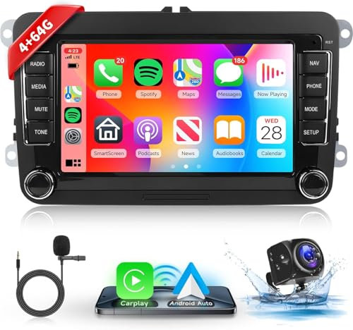 Android 4G+64G Hodozzy Autoradio für VW Jetta Passat Golf Beetle Tiguan Touran für Seat Altea für Skoda Polo Caddy mit CarPlay Android Auto,7 Zoll Touchscreen mit Bluetooth/Navi/WiFi Rückfahrkamera