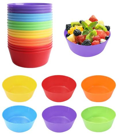 GIDWRIY 18 Stück Schüssel Plastik Schalen,Müslischalen Kunststoff Set,Plastic Bowl,KompottschäLchen Plastik Suppenschüssel,Reisschale Kinder,Snackschalen Bunt,Essschüssel Wiederverwendbare-6 Farben