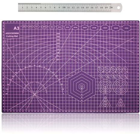 POPAPIE Cutting Mat Set A3,Self Healing Cutting Mat,Craft Cutting Board,Precision Carving Craft Hobby Set with Steel Ruler for Sewing Model Making Scrapbooking Stencil