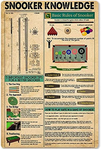 FJQWKLF Metallschilder mit Snooker-Wissen, Vintage-Grundregeln des Snookers, Retro-Poster, Wandkunst, Blechschild für Club, Zuhause, Küche, Café, Garage, tion, Plakette, 30,5 x 40,6 cm