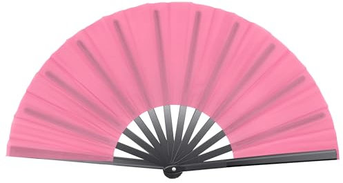 Quacc Large Folding Hand Held Fan Sturdy 13 Inches Nylon-Cloth Vintage Retro Fabric Big Rave Clack Fan for Line Dancing Chinese Kung Fu Festival Craft Dance Decoration Party Favors (Pink)