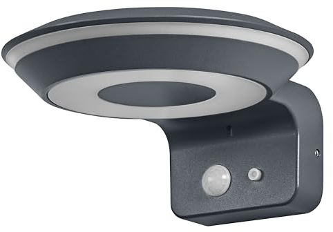 OSRAM Endura Style Glow Solar wall Light, Two Separately controllable Light Rings, Warm White Light (3000K), Integrated Sensor, usable Without Power, IP44 Protection, Dark Gray