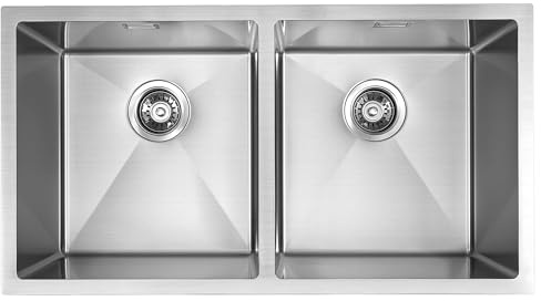 838mm Double Bowl Kitchen Sink - 304 Stainless Steel Undermount Sink - Nano Silver Anti-Scratch Finish - 83.8x45.7x25.4cm Deep Dual Basin with Waste Kit & Overflow - Fits 900mm Cabinet