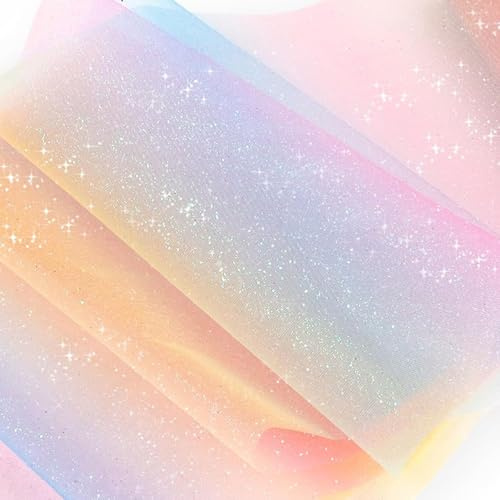 Tischläufer Regenbogen Tüll, 30cm X 9m Glitzer Tüllstoff Garn Tüll Stoff Dekoration Stoffe Schultüte Stoff Für Mädchen Garn Tüllband Für Geburtstage Märchenpartys DIY Projekte (Regenbogen)