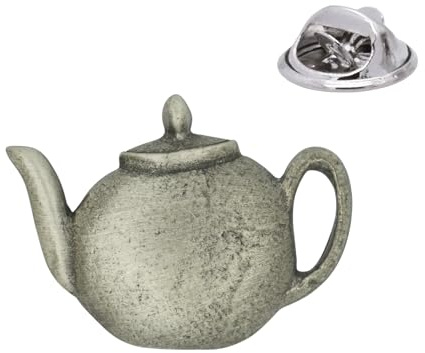English Handmade Pewter Teapot Lapel Pin Badge 30 x 20 mm, Presented in a Gift Box