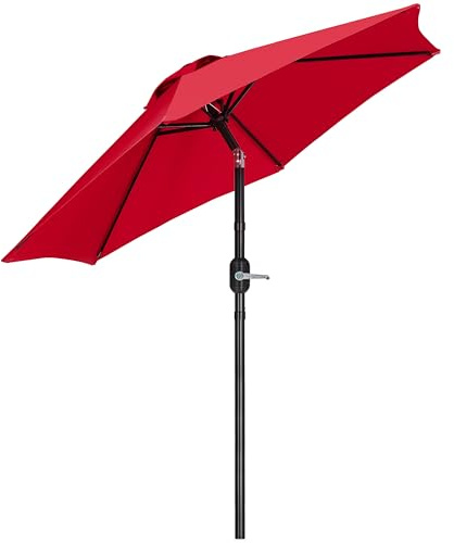 Yaheetech Ombrellone da Giardino con 6 Stecche e Manovella Diametro Ø 269 in Poliestere e Metallo Inclinabile Protezione UV per Patio Cortile Piscina Esterno, Rosso