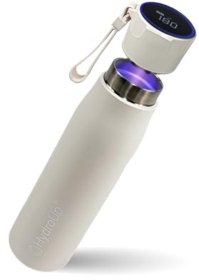Gourde autonettoyante avec couvercle intelligent pour l'affichage de la température et la notification de consommation - en acier inoxydable de haute qualité (Blanc, 500 ml)