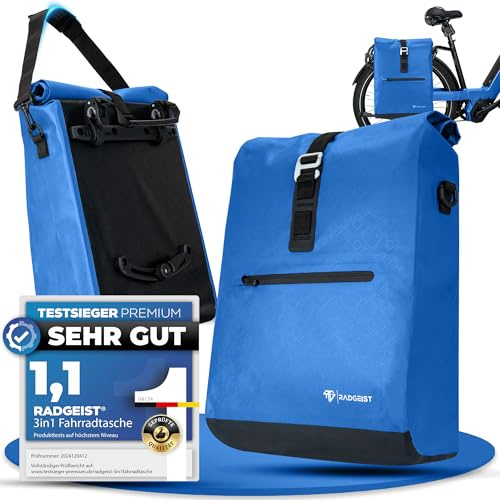 RADGEIST 2in1 Fahrradtasche für Gepäckträger - Gepäckträgertasche 100% wasserdicht, Radtasche für Damen & Herren, Umhängetasche & Gepäcktasche für Fahrrad 20L Blau