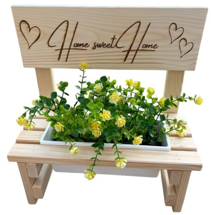 KlaSa Kreativwerkstatt Blumenbank aus Holz mit Gravur,Dekorative Pflanzbank mit Blumenkasten,Geschenk für Mama,Oma,Gartenbank für Balkon&Terrasse, Outdoor Muttertag (Home Sweet Home)