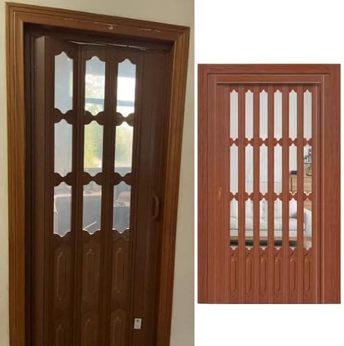 Puertas Plegables de PVC y acrílico con Vetas de Madera, Puertas de acordeón para Interiores de dormitorios a Medida, Puertas correderas de Cristal Plegables con herrajes de Montaje, fácil i