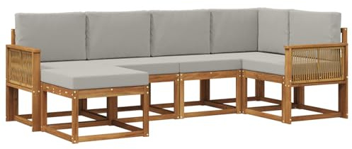 vidaXL Outdoor-Sofagarnitur 6 pcs Natürlich und Hellgrau Polyester, Garten-Sofa, modernes Outdoor-Komfort-Set, langlebige Sitzgarnitur für Entspannung und Terrasse