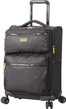 Lucas Designer Luggage Carry On Collection – Erweiterbarer 50,8 cm Koffer – Langlebige, kleine, ultraleichte Tasche mit 4 Rollen, Schwarz, 50,80 cm