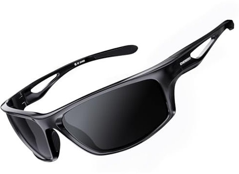 CHEREEKI Sports Sunglasses, Polarized Glasses Eyewear with UV400 Protection & TR90 Unbreakable Frame For Men Women Cycling Running Fishing Golf Driving Running (Black)