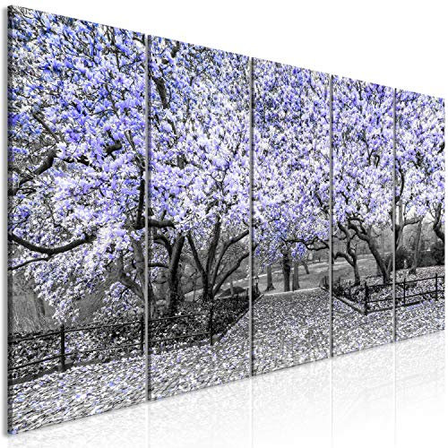 murando Quadro Alberi 200x80 cm 5 pezzi Stampa su tela XXL Immagini moderni Murale Fotografia Grafica Decorazione da parete Fiori grigio blu viola c-C-0244-b-p