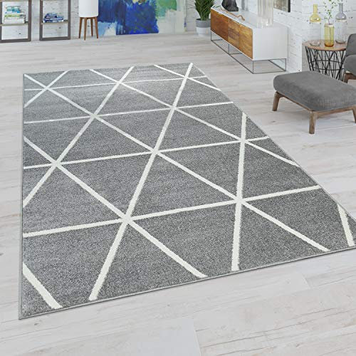 Paco Home Wohnzimmer Teppich Moderne Pastell Farben Skandinavischer Stil Rauten Muster, Grösse:60x100 cm, Farbe:Grau