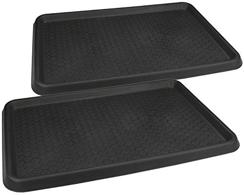 com-four® 2X Schuhabtropfschale - Schuhablage mit Ablaufrinnen - Schuhmatte mit erhöhtem Rand (02 Stück - schwarz)